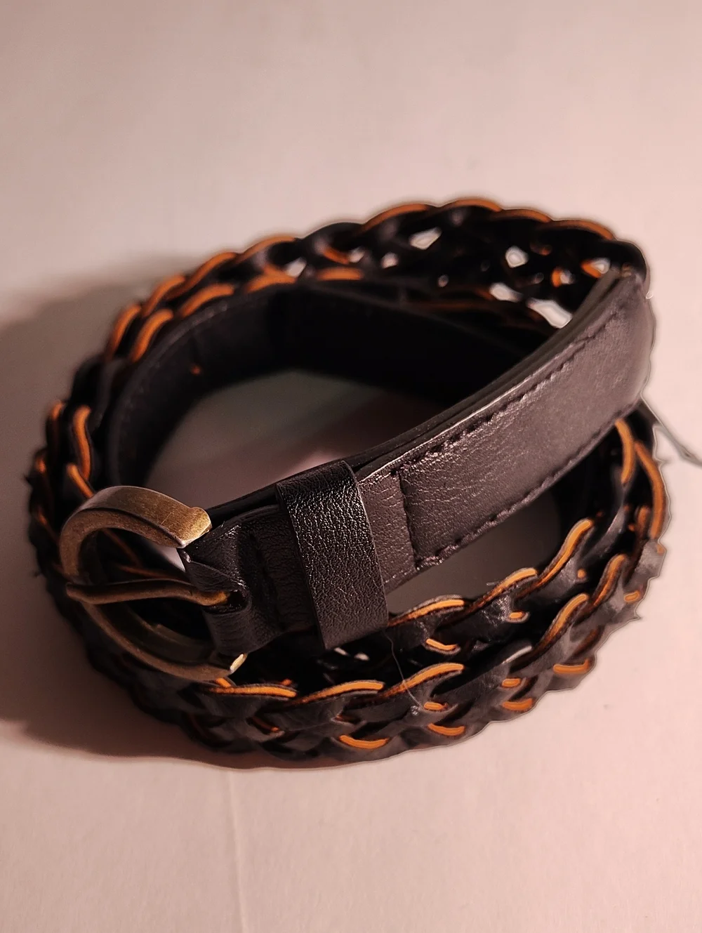 Women's Size S/M Black Braided Leather Belt with Tan Accents WM